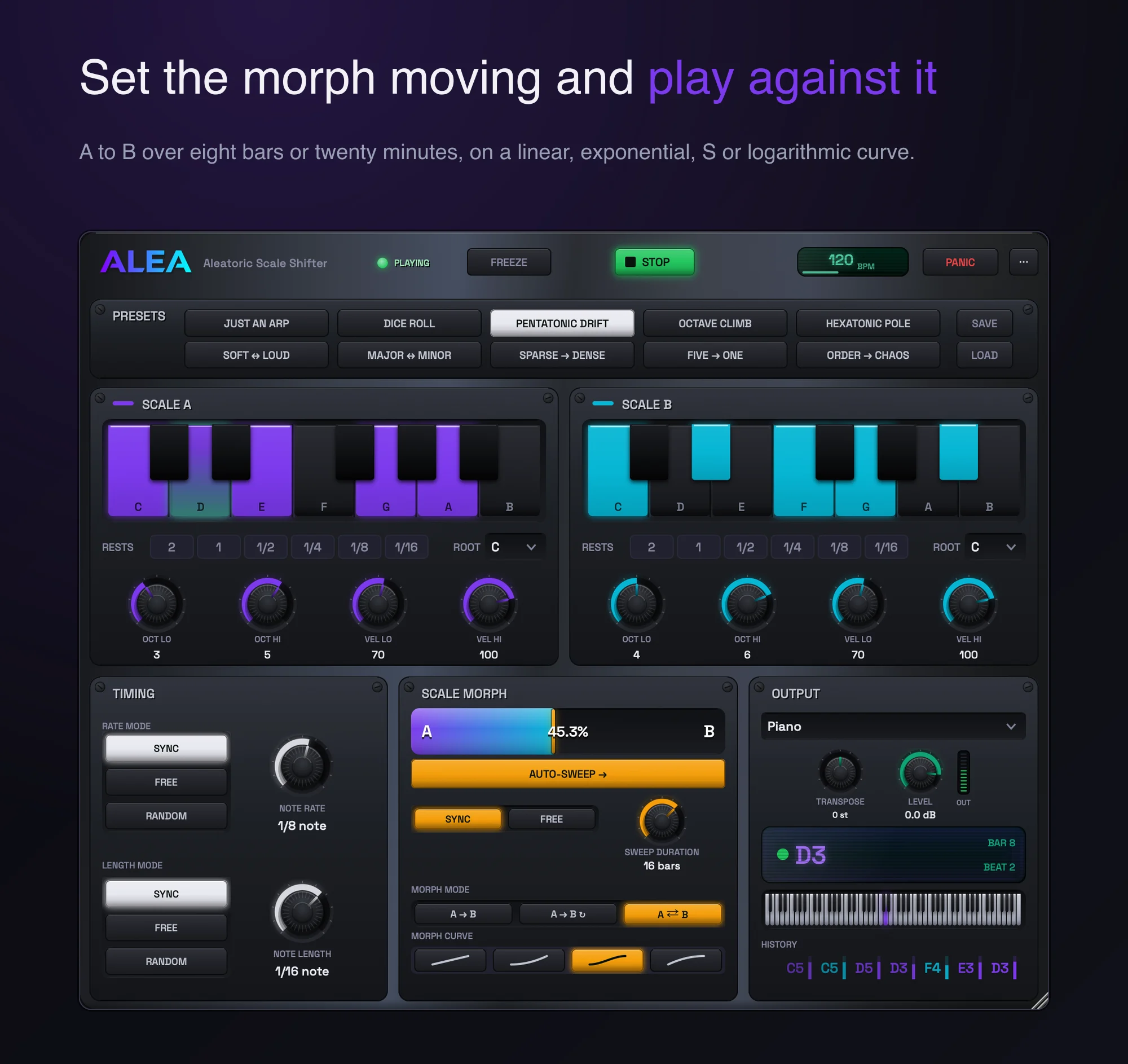 Set the morph moving and play against it, from eight bars to twenty minutes.